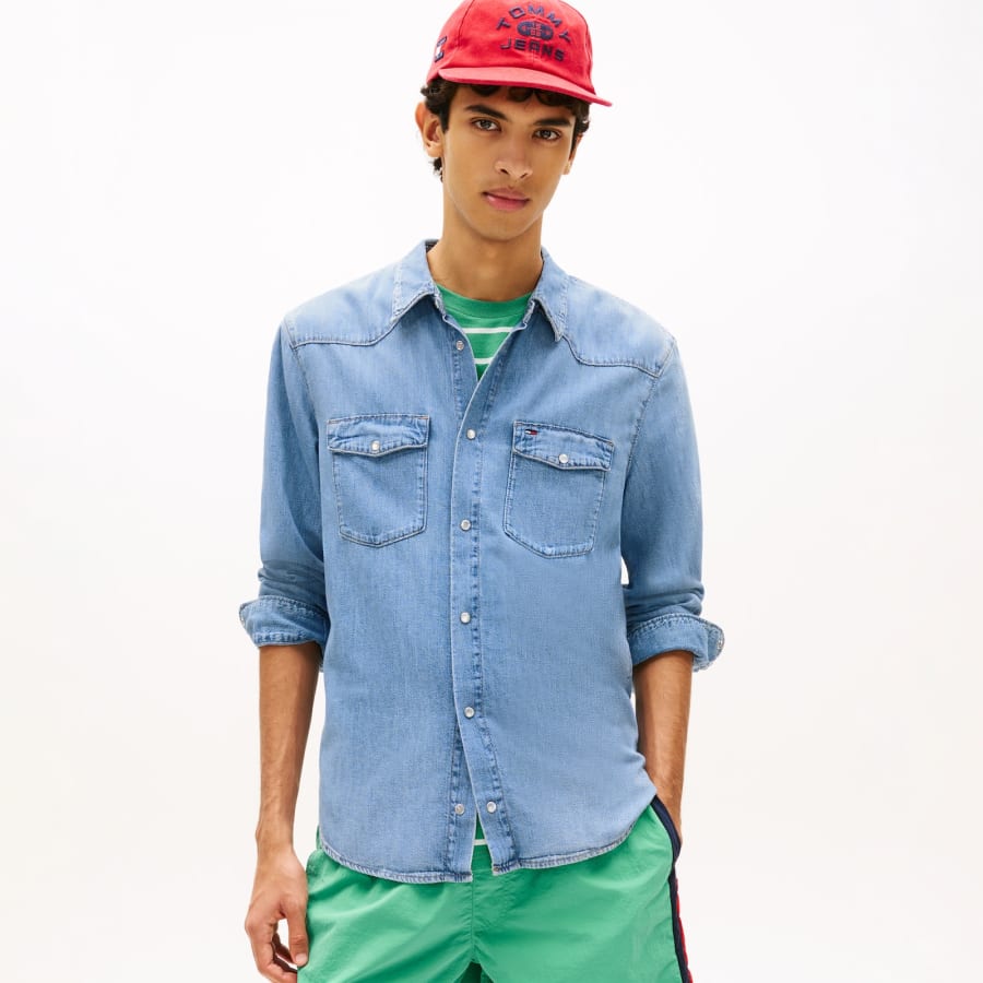 Image number 5 for Tommy Jeans Western Denim Shirt Blue