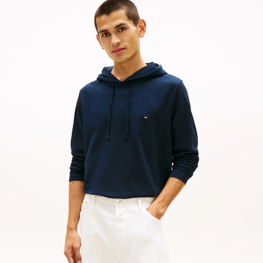 Image number 4 for Tommy Hilfiger Hooded Logo T Shirt Navy