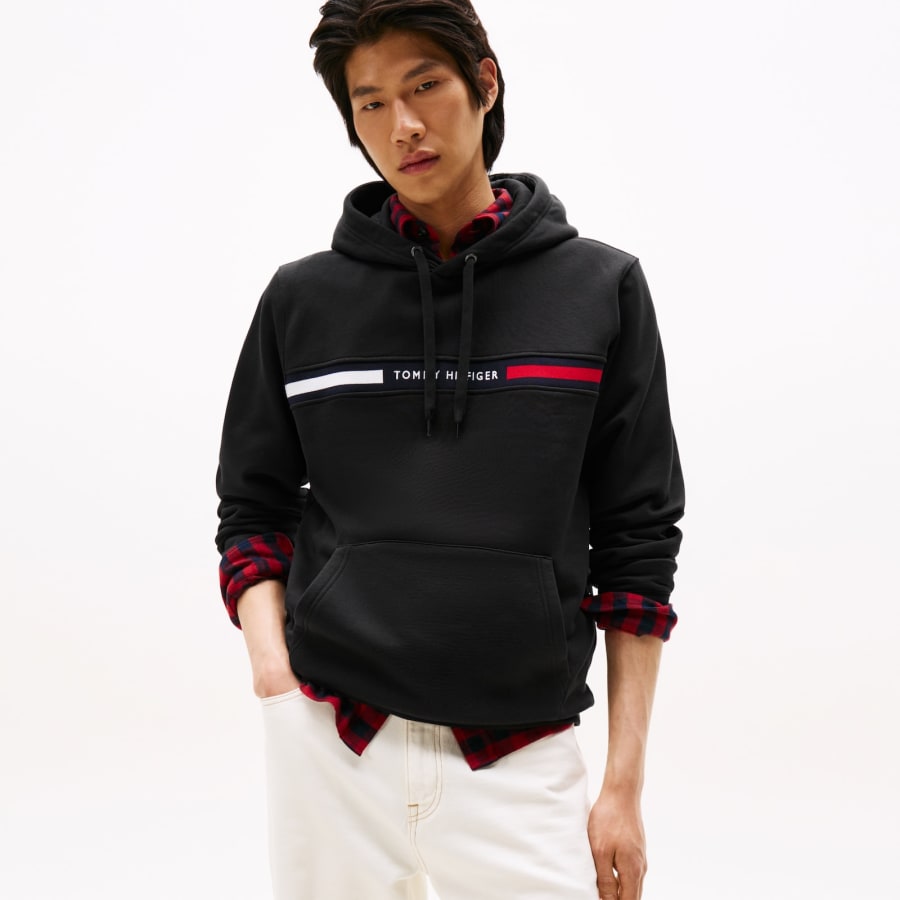 Image number 4 for Tommy Hilfiger Chest Insert Hoodie Black
