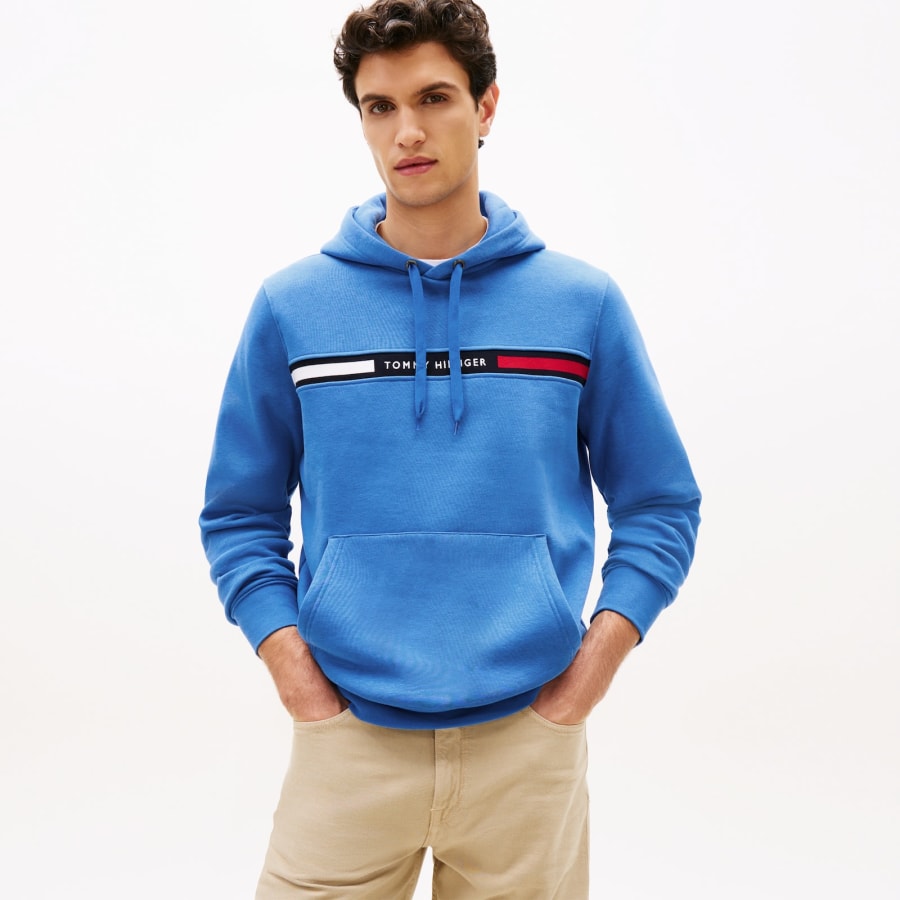 Image number 4 for Tommy Hilfiger Chest Insert Hoodie Blue