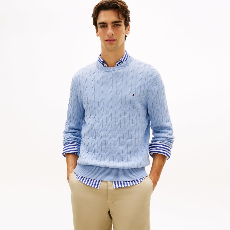 Image number 4 for Tommy Hilfiger Cable Knit Jumper Blue