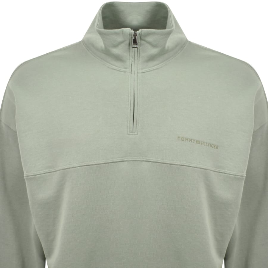 Image number 2 for Tommy Hilfiger Logo Half Zip Sweatshirt Green