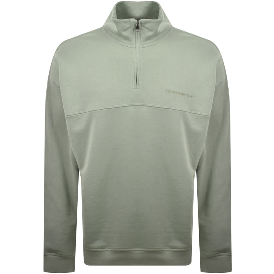 Image number 1 for Tommy Hilfiger Logo Half Zip Sweatshirt Green