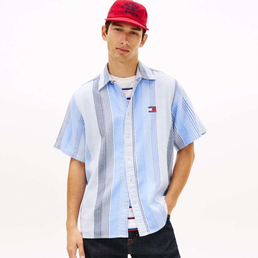 Image number 5 for Tommy Jeans Relaxed Stripe Shirt Blue