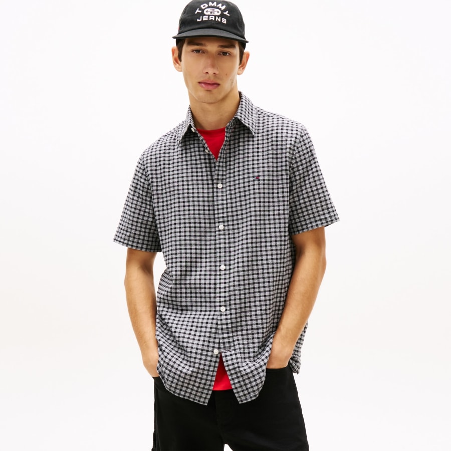 Image number 5 for Tommy Jeans Seersucker Check Shirt Black