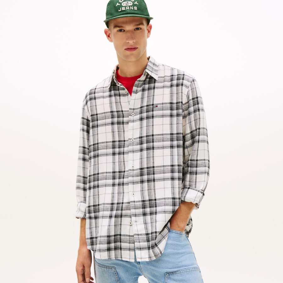 Image number 5 for Tommy Jeans Linen Blend Check Shirt White