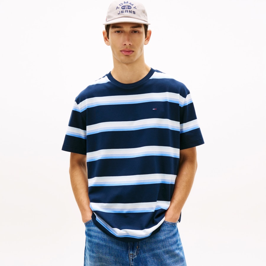 Image number 4 for Tommy Jeans Relaxed Fit Stripe T Shirt Blue