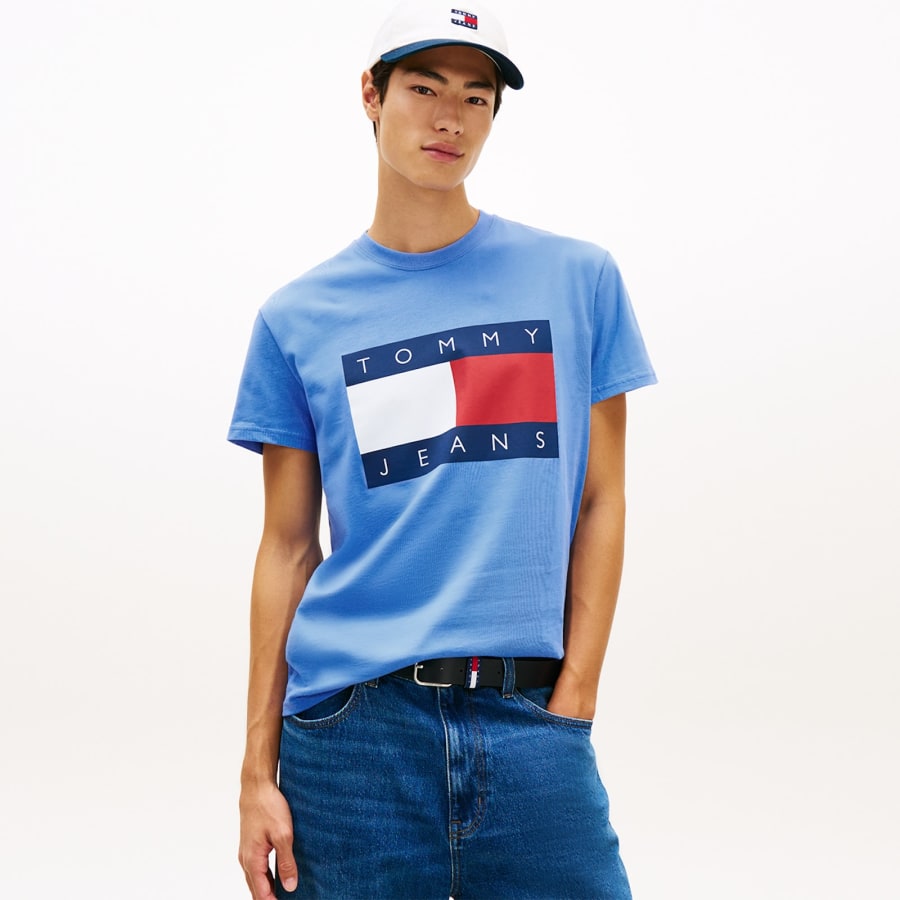 Image number 4 for Tommy Jeans Big Flag T Shirt Blue
