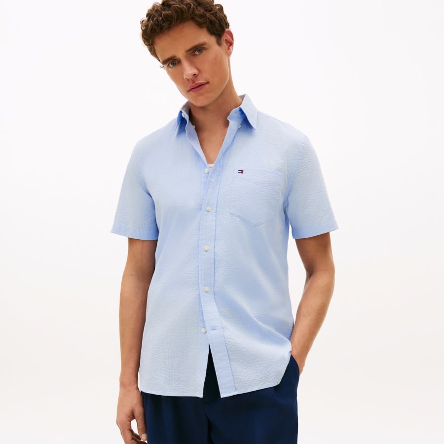 Image number 5 for Tommy Hilfiger Short Sleeved Stripe Shirt Blue