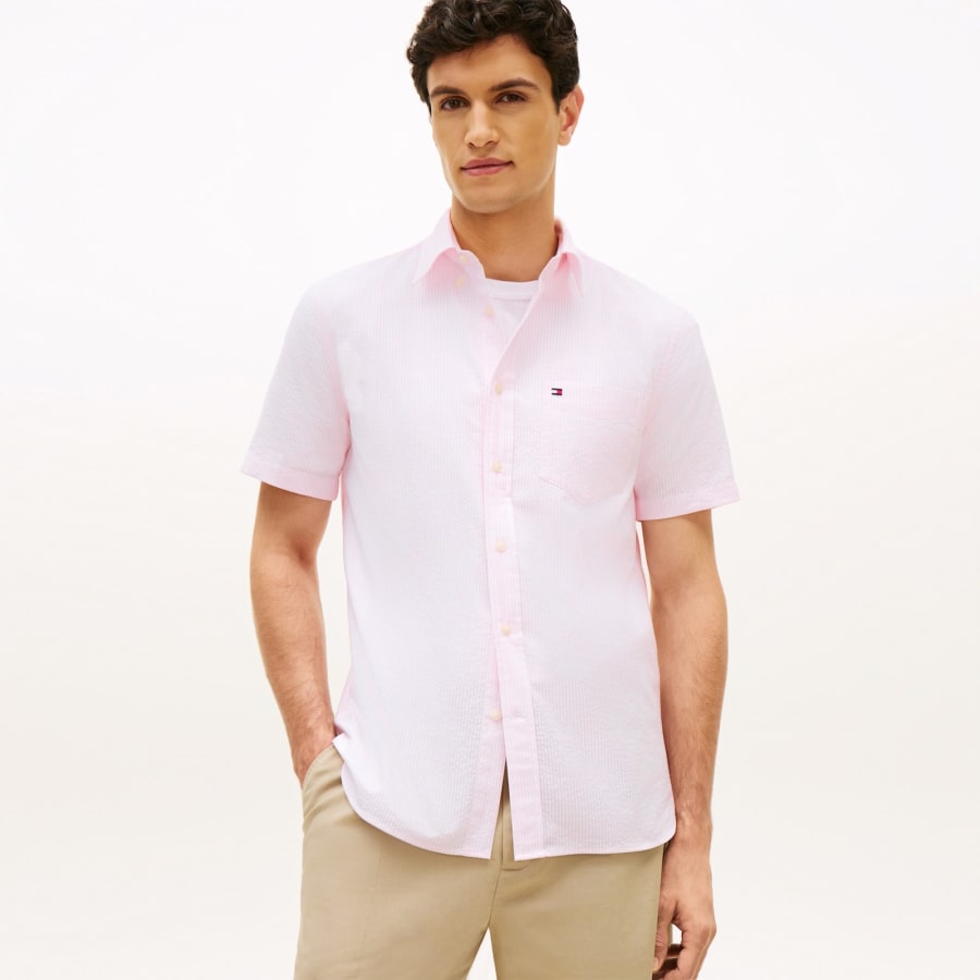 Image number 5 for Tommy Hilfiger Short Sleeved Stripe Shirt Pink