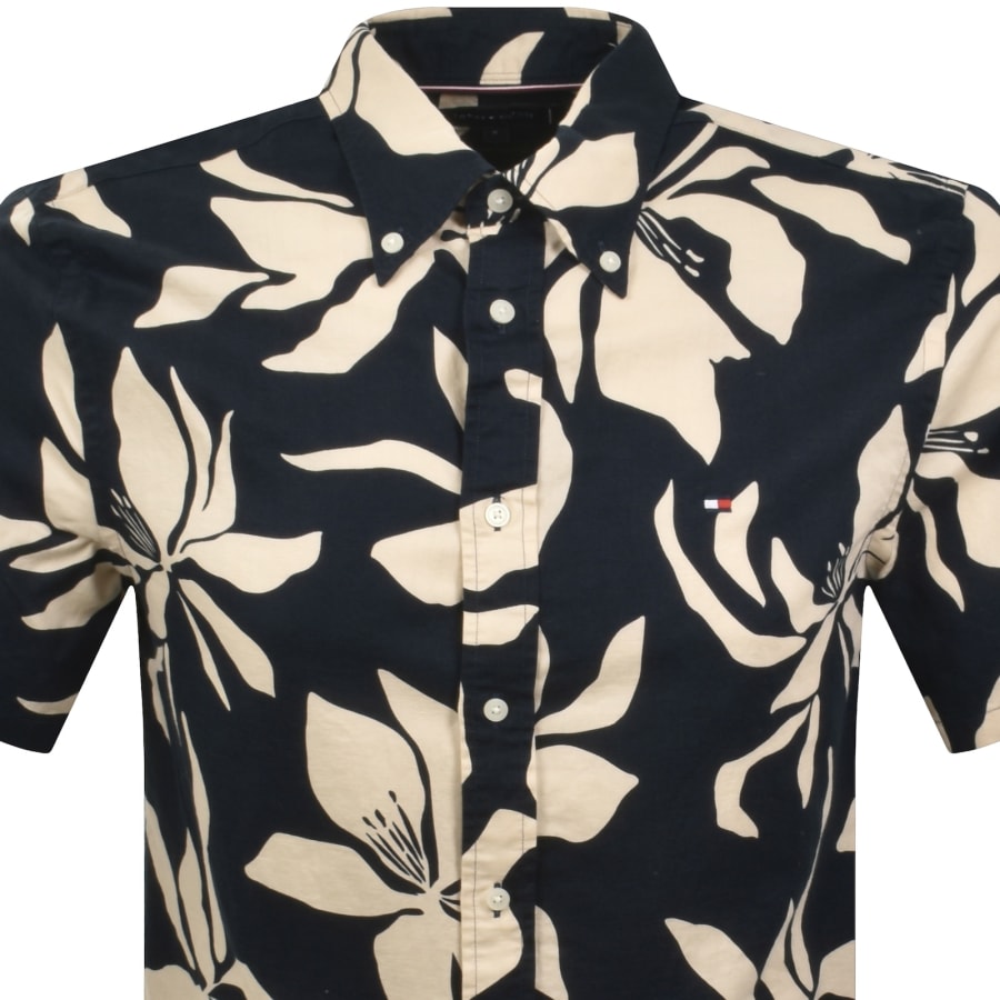 Image number 2 for Tommy Hilfiger Short Sleeved Linen Shirt Navy