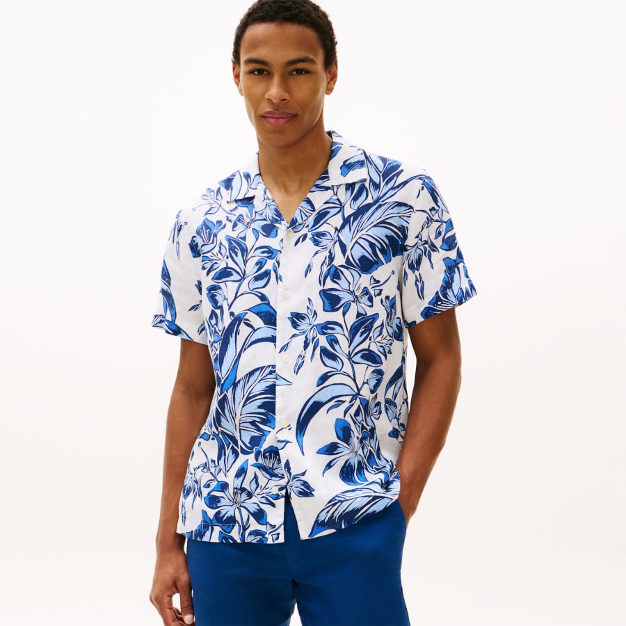 Image number 5 for Tommy Hilfiger Short Sleeved Linen Shirt White