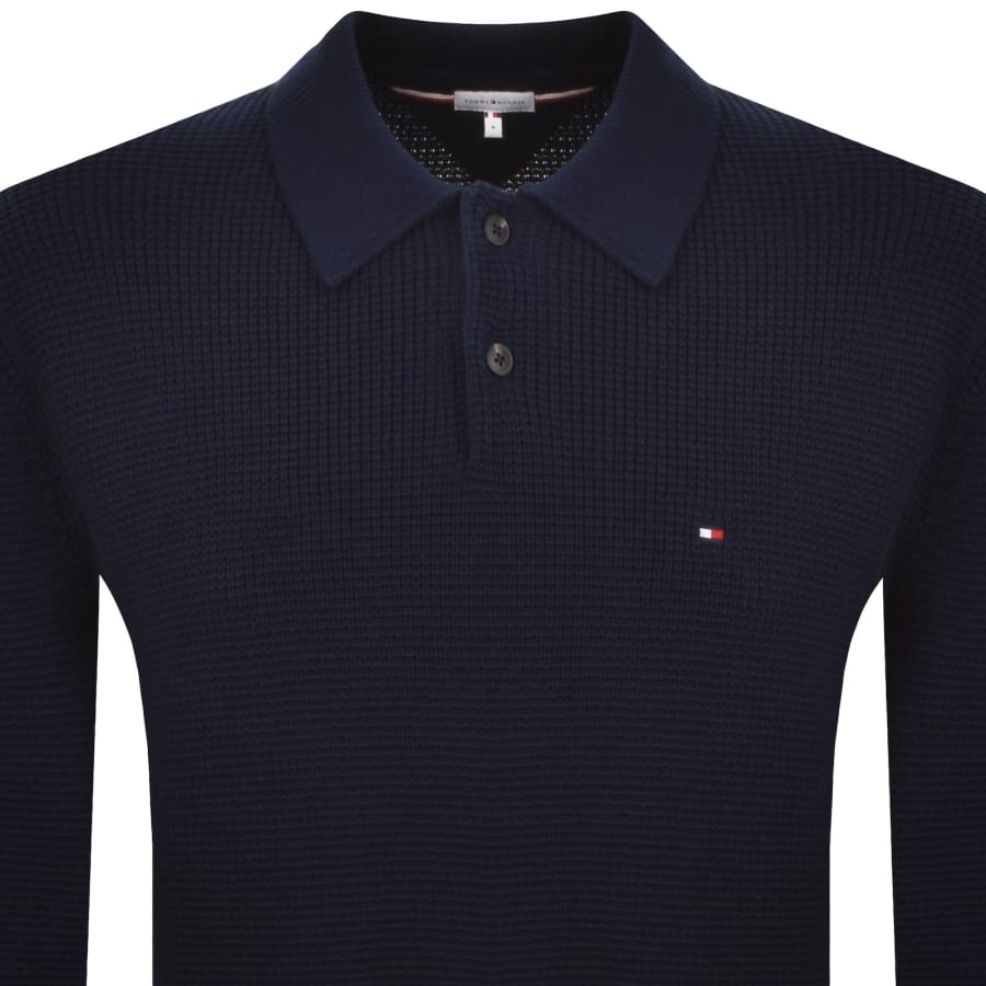 Image number 2 for Tommy Hilfiger Waffle Rugby Polo T Shirt Navy