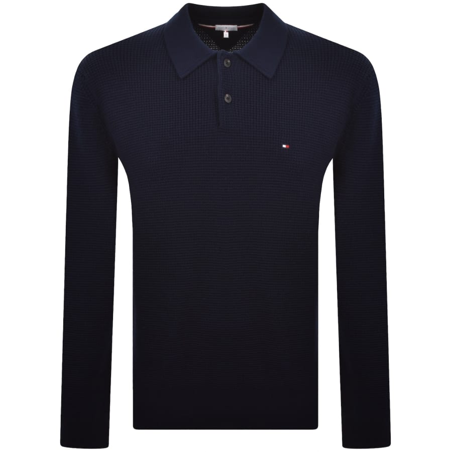 Image number 1 for Tommy Hilfiger Waffle Rugby Polo T Shirt Navy