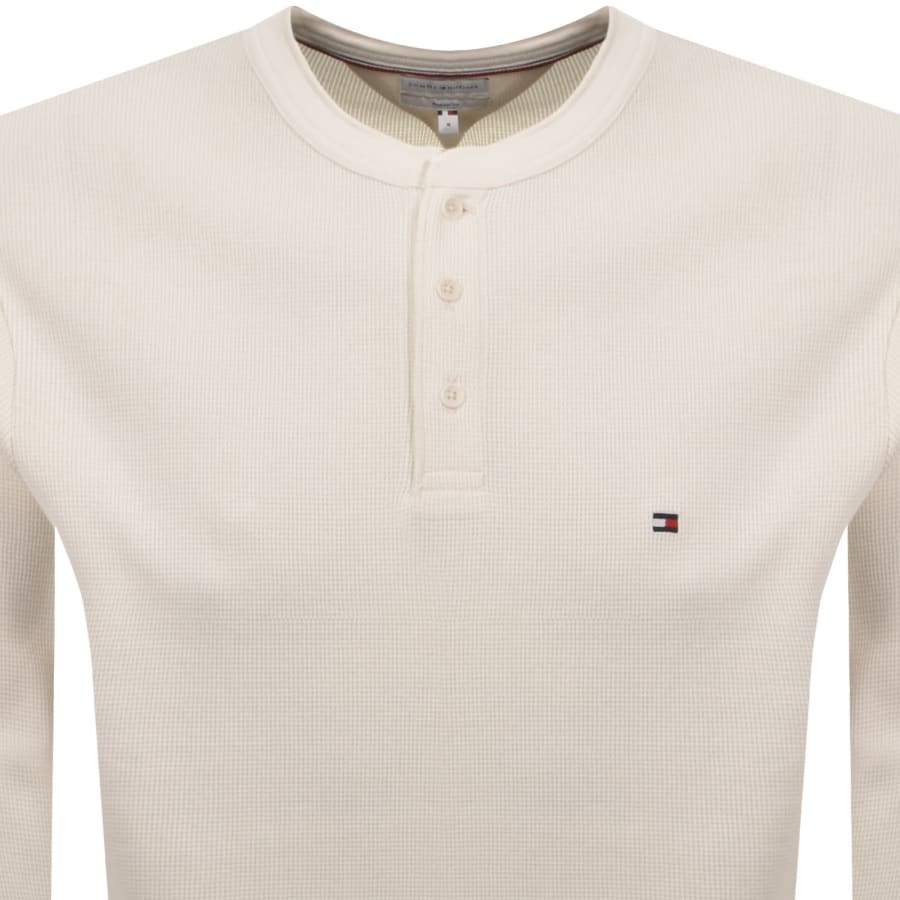 Image number 2 for Tommy Hilfiger Waffle Texture Henley T Shirt Cream