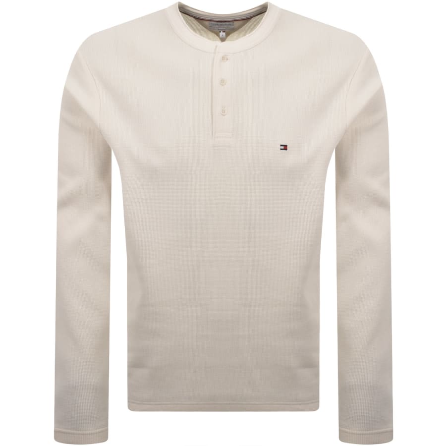 Image number 1 for Tommy Hilfiger Waffle Texture Henley T Shirt Cream
