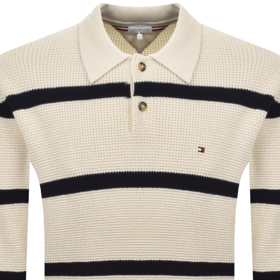 Image number 2 for Tommy Hilfiger Waffle Rugby Polo T Shirt Cream