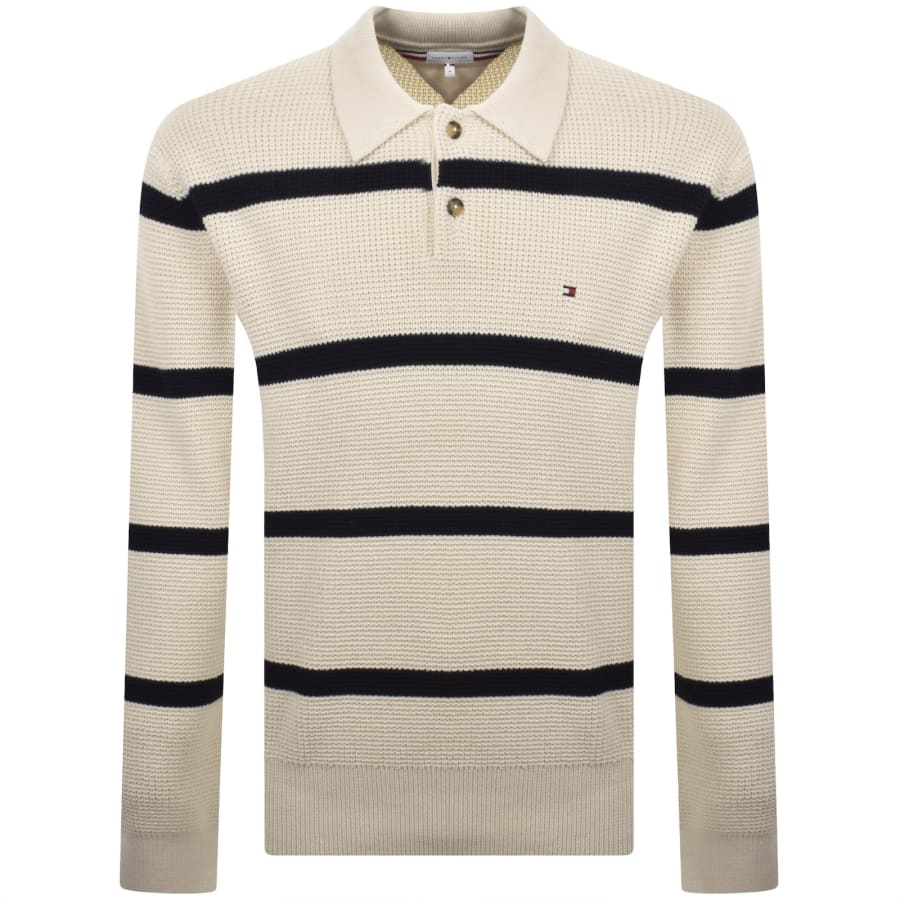 Image number 1 for Tommy Hilfiger Waffle Rugby Polo T Shirt Cream