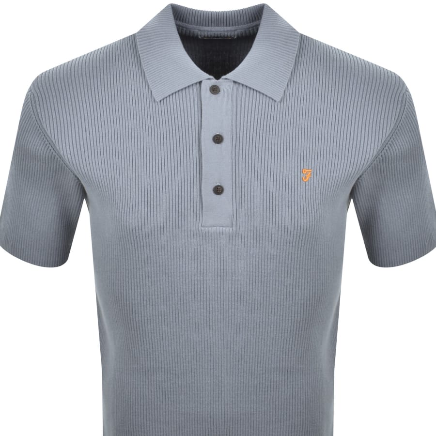 Image number 2 for Farah Gerry Rib Knit Polo Icelandic Blue