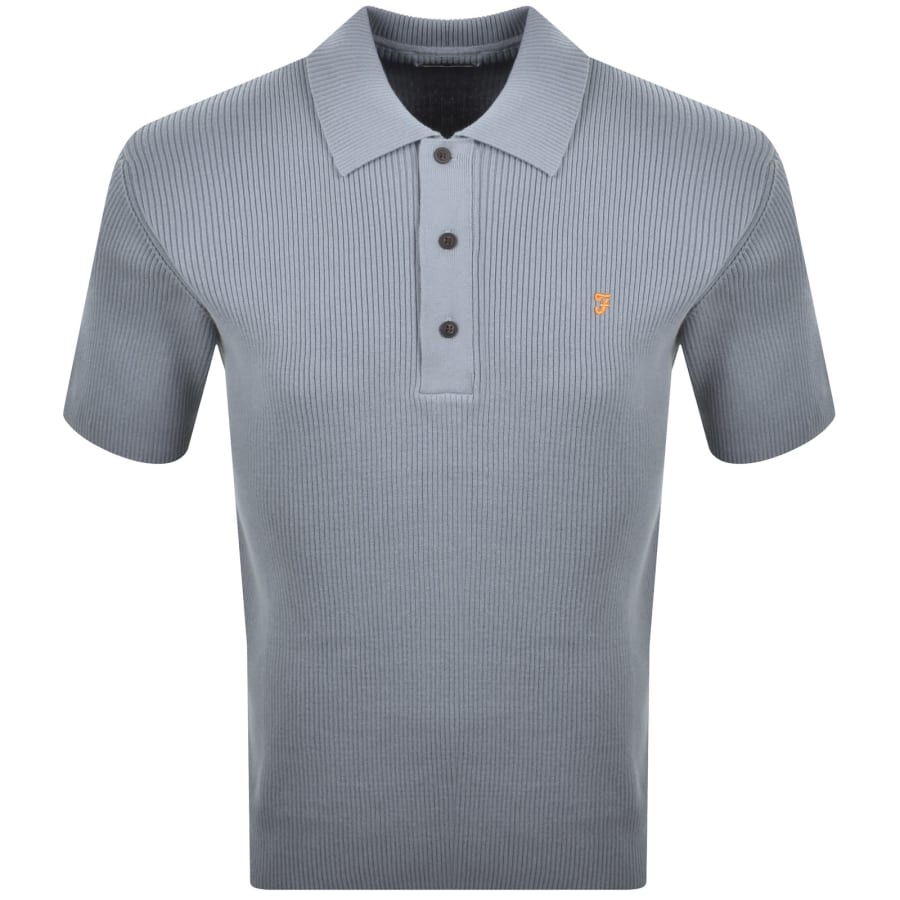 Image number 1 for Farah Gerry Rib Knit Polo Icelandic Blue