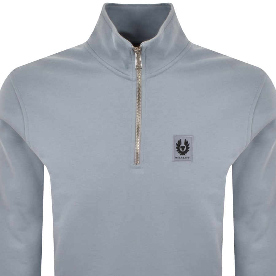 Image number 2 for Belstaff Quarter Zip Sweatshirt Mist Blue
