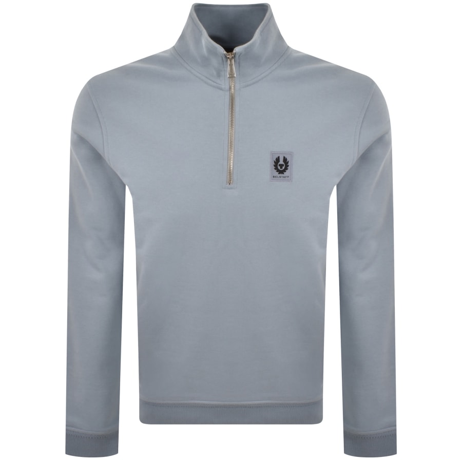 Image number 1 for Belstaff Quarter Zip Sweatshirt Mist Blue