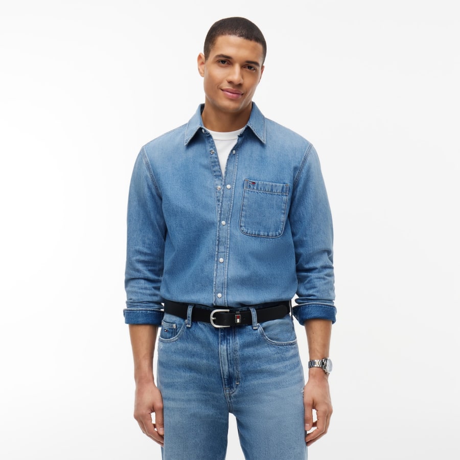 Image number 5 for Tommy Jeans Regular Fit Denim Shirt Blue