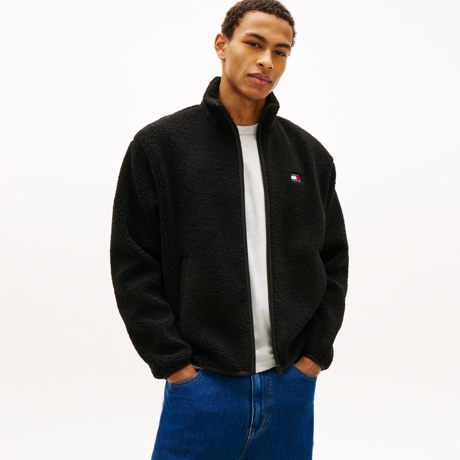 Image number 5 for Tommy Jeans Badge Teddy Jacket Black