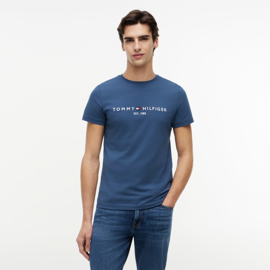 Image number 5 for Tommy Hilfiger Logo Slim Fit T Shirt Blue