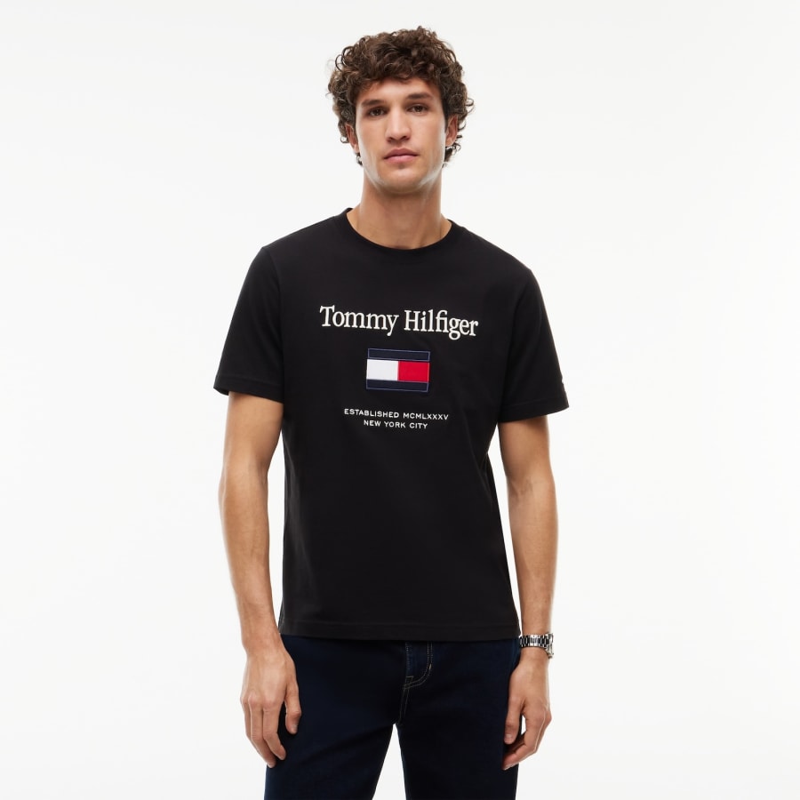 Image number 5 for Tommy Hilfiger Embroidred Flag T Shirt Black