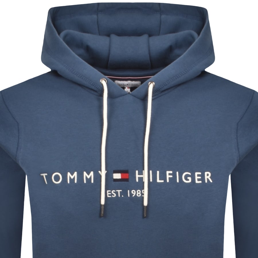 Image number 2 for Tommy Hilfiger Logo Hoodie Aegean Sea Blue