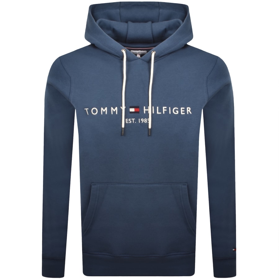 Image number 1 for Tommy Hilfiger Logo Hoodie Aegean Sea Blue