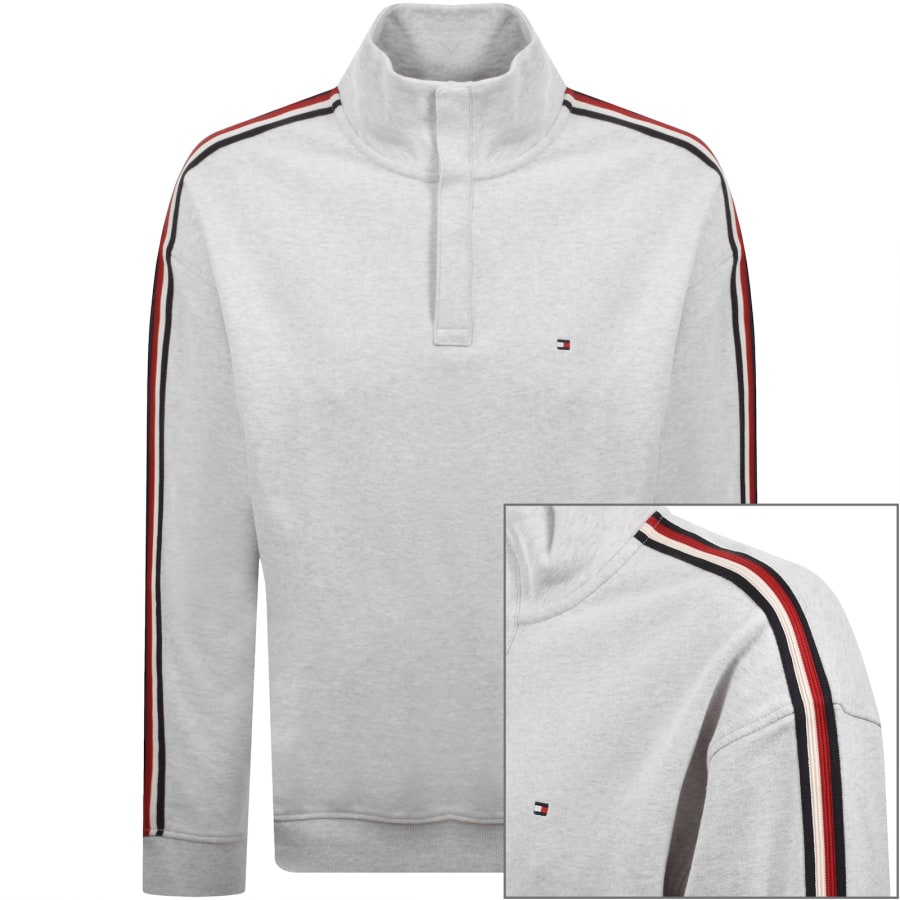 Image number 1 for Tommy Hilfiger Half Button Down Sweatshirt Grey