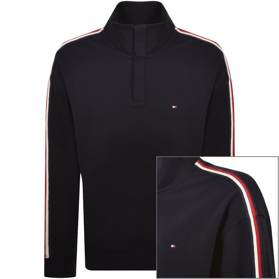 Image number 1 for Tommy Hilfiger Half Button Down Sweatshirt Navy