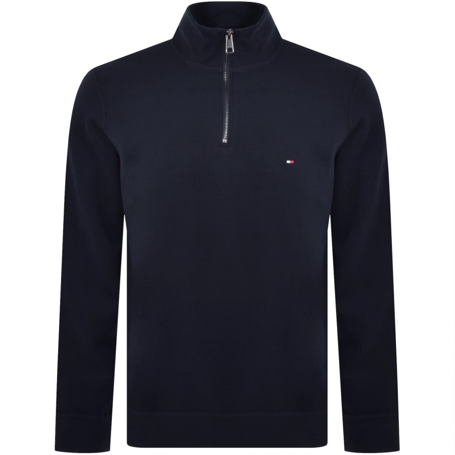 Image number 1 for Tommy Hilfiger Quarter Zip Fleece Sweatshirt Navy