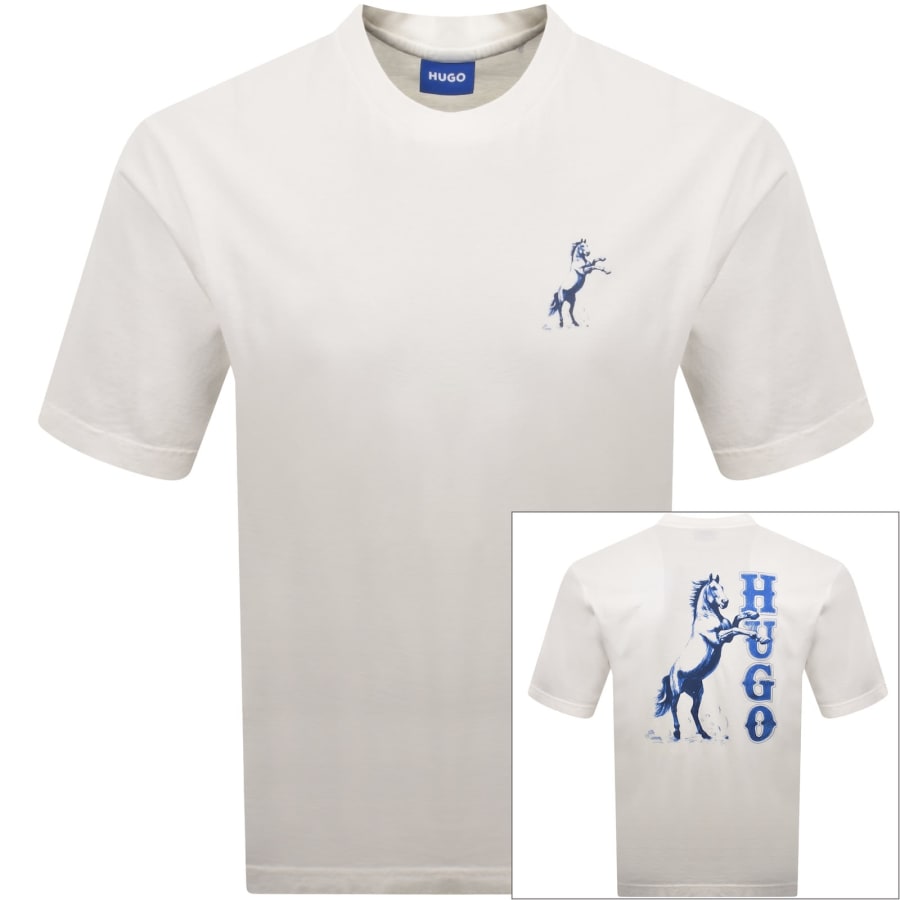 Image number 1 for HUGO Blue Noxwash T Shirt Off White