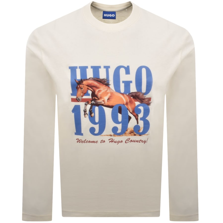 Image number 1 for HUGO Blue Nevalon Long Sleeve T Shirt Off White