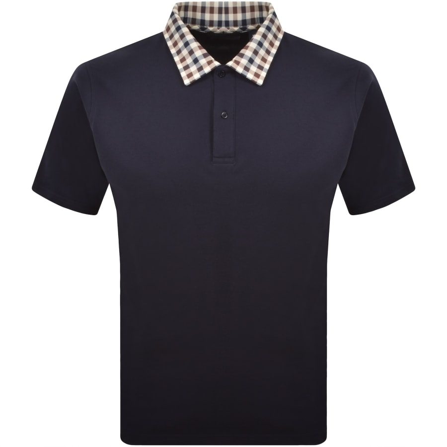 Image number 1 for Aquascutum Club Check Collar Polo T Shirt Navy