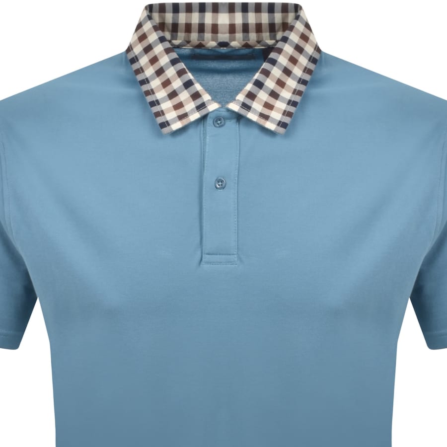 Image number 2 for Aquascutum Club Check Collar Polo T Shirt Blue