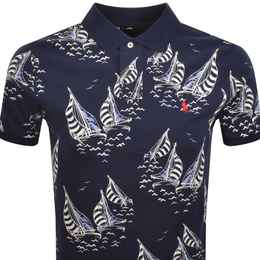 Image number 2 for Ralph Lauren All Over Print Polo T Shirt Navy