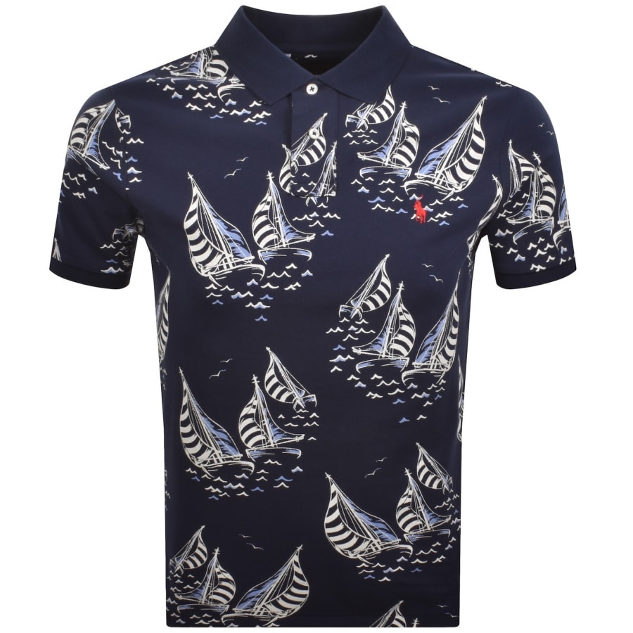 Image number 1 for Ralph Lauren All Over Print Polo T Shirt Navy