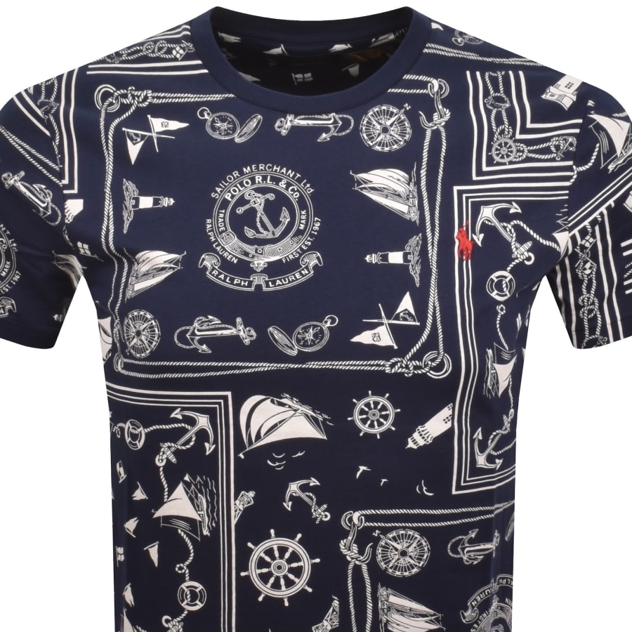 Image number 2 for Ralph Lauren All Over Print T Shirt Navy