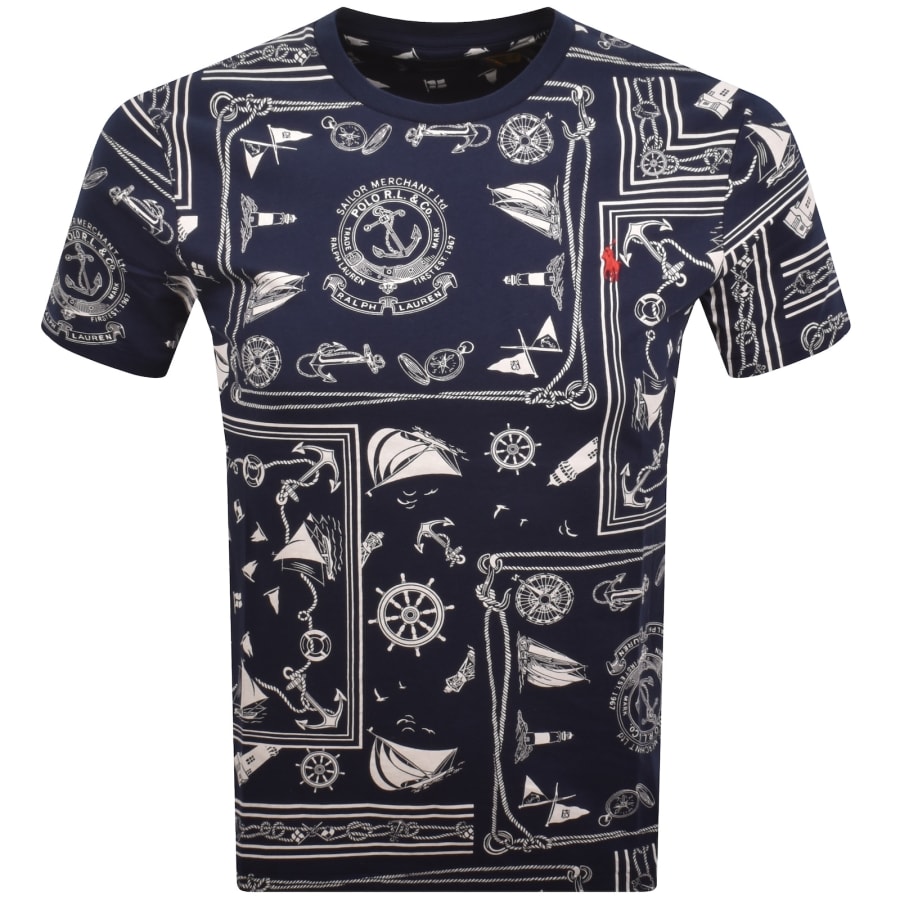 Image number 1 for Ralph Lauren All Over Print T Shirt Navy