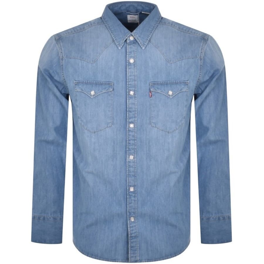 Image number 1 for Levis Barstow Denim Long Sleeve Shirt Blue