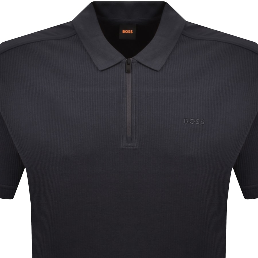 Image number 2 for BOSS Rib Quarter Zip Polo T Shirt Dark Blue