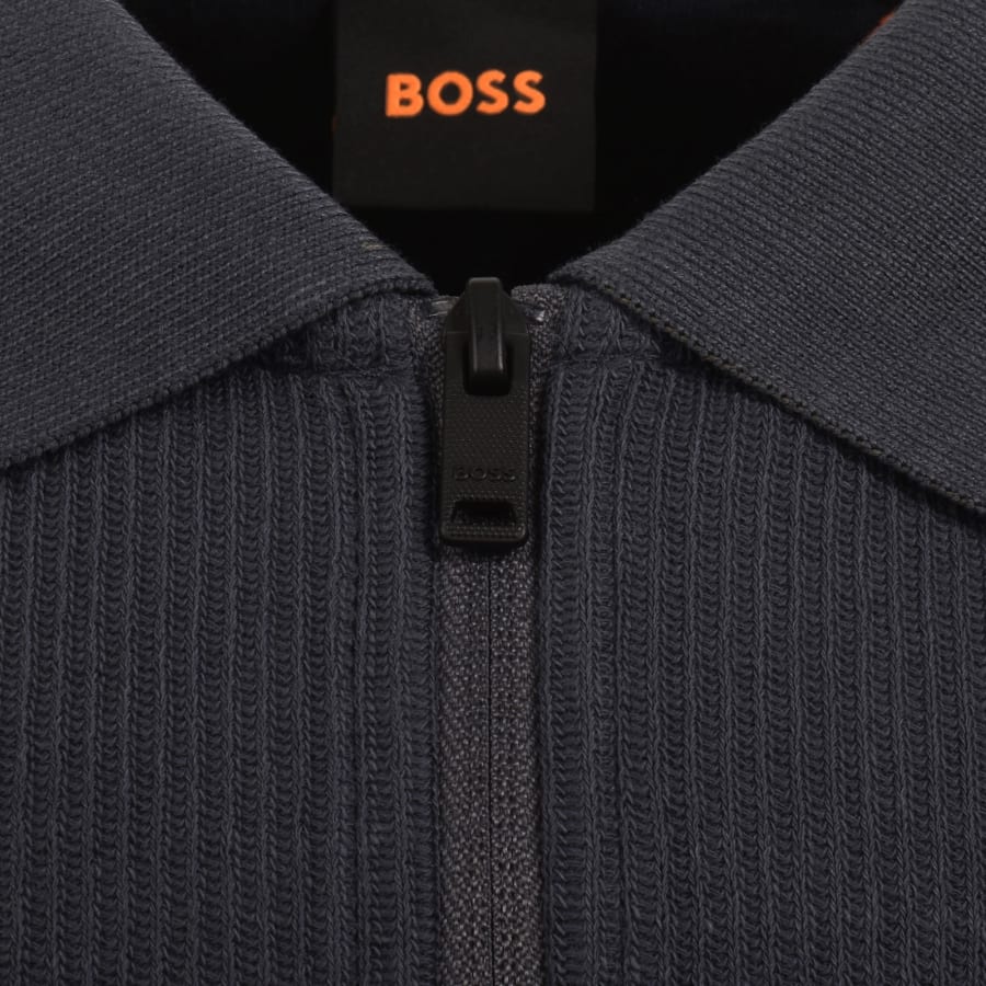 Image number 4 for BOSS Rib Quarter Zip Polo T Shirt Dark Blue