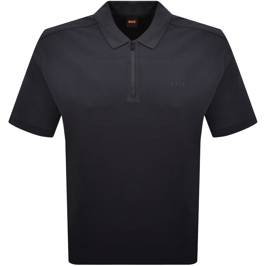 Image number 1 for BOSS Rib Quarter Zip Polo T Shirt Dark Blue