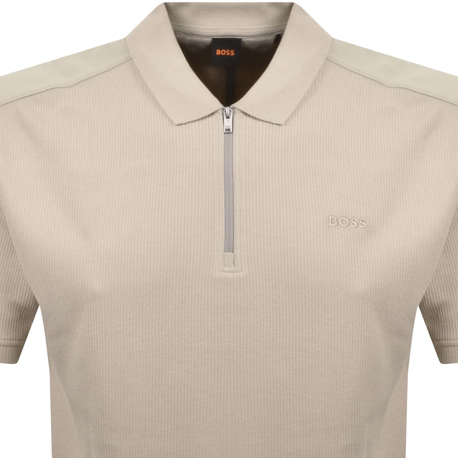 Image number 2 for BOSS Rib Quarter Zip Polo T Shirt Light Beige