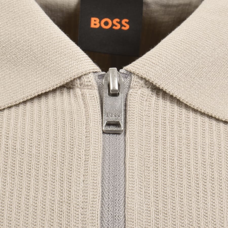 Image number 4 for BOSS Rib Quarter Zip Polo T Shirt Light Beige