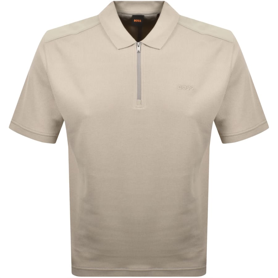 Image number 1 for BOSS Rib Quarter Zip Polo T Shirt Light Beige